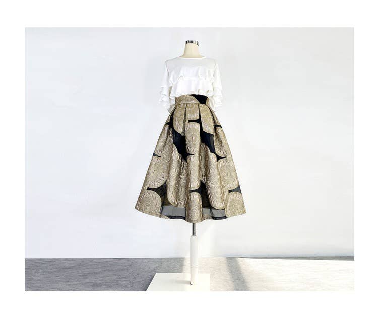 Yellow SK027Y Elegant Embroidered Organza Midi Tutu Skirt for wholesale on Faire6