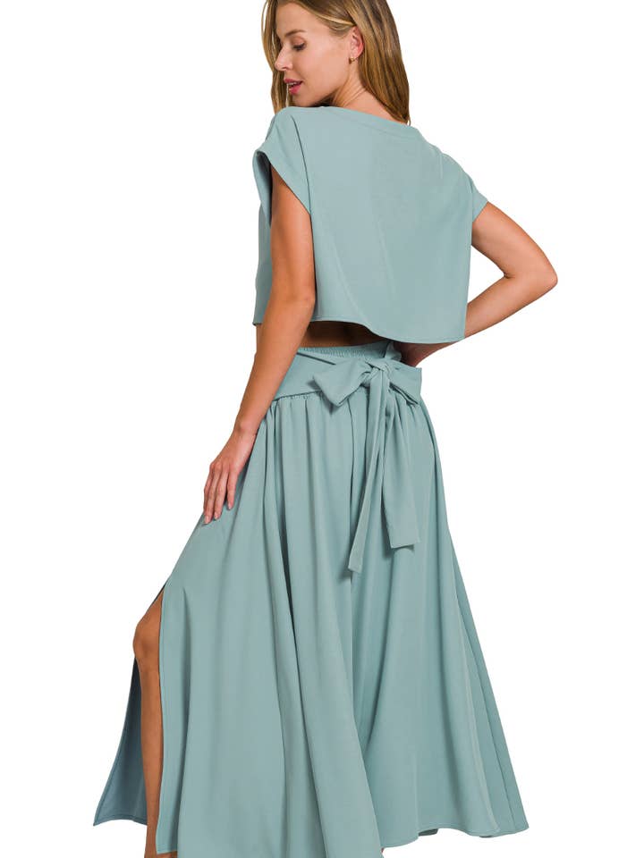 .SI-27896 Schwer gewebtes Span-Crop-Top & Rock 2-teiliges Set für den Großhandel von 42POPS