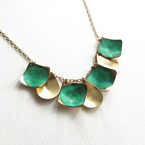 Verdigris and Brass Drop Necklace for wholesale by ssd jewelry