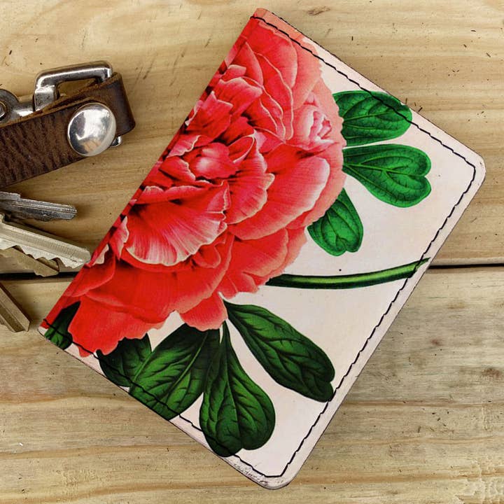Red Flower - Leather Spectrum Vert Cardholder Wallet for wholesale by backerton