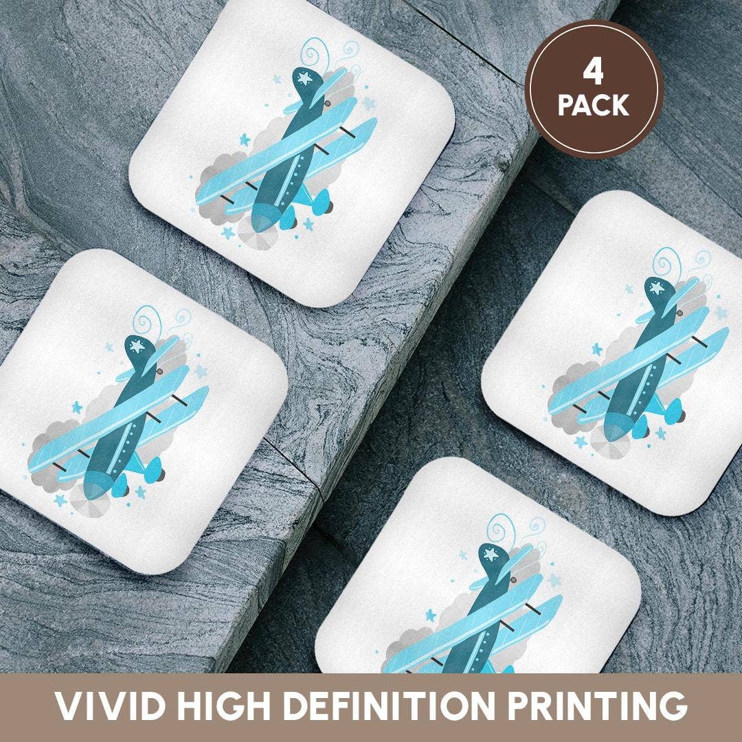 3dRose – Großhandel Untersetzer – 3dRose, Blauer Doppeldecker in den Wolken - Flugzeug, Untersetzer12