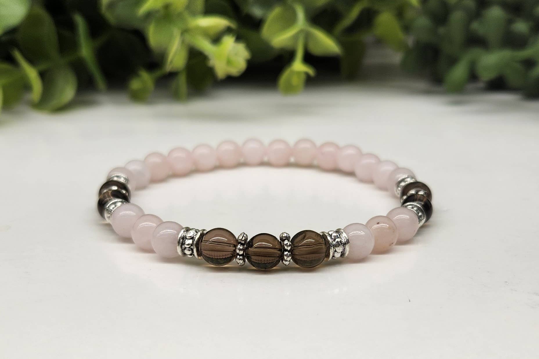 Meraki Gemstones - Vendita all'ingrosso Bracciale con perline - Bracciale per lutto e perdita con quarzo fumé e quarzo rosa 15 - 19 cm2