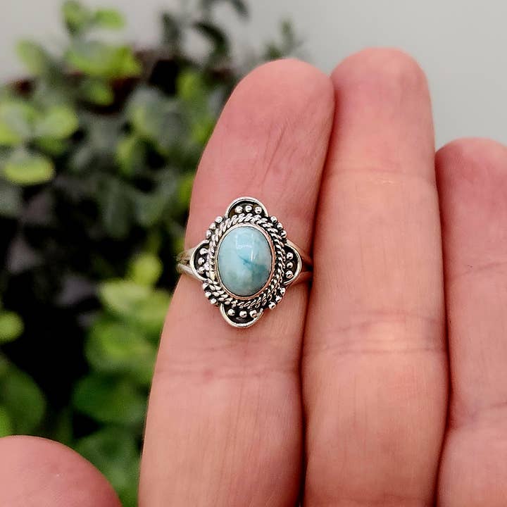 Meraki Gemstones - Wholesale Cocktail/Statement Ring - Larimar Semi-Precious Gemstone Sterling Silver (925)--Ring