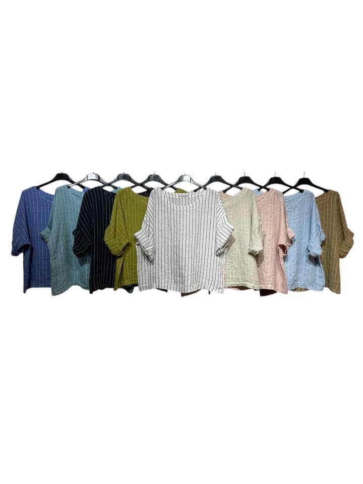 LINEN & COTTON HOUSE - Wholesale T-Shirt - Women's - 50095 STRIPED LINEN TOP WITH ROUND NECK