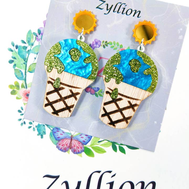 Zyllion – Großhandel Ohrhänger – Ohrhänger aus Sterlingsilber aus Acryl mit Aufschrift The Melt Earth Ice Cream1