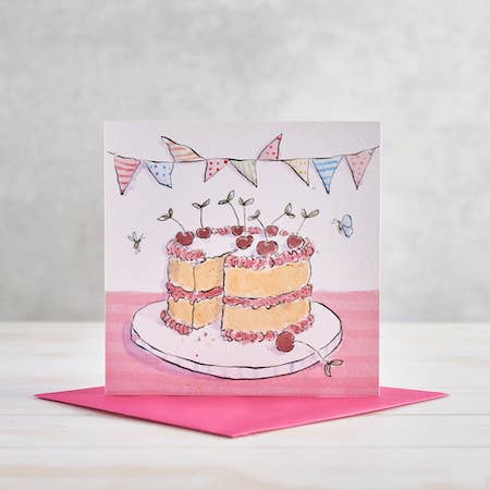 Cherry Cake Greetings Card for wholesale by Helen Wiseman Illustration