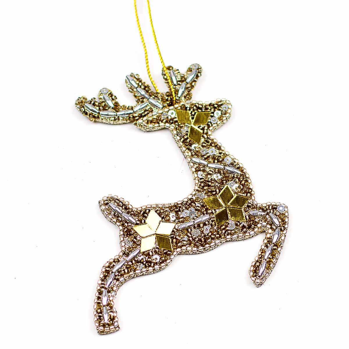 The Royal Standard – wholesale Ornament – Leaping Sparkle Deer Ornament   Gold   3x41