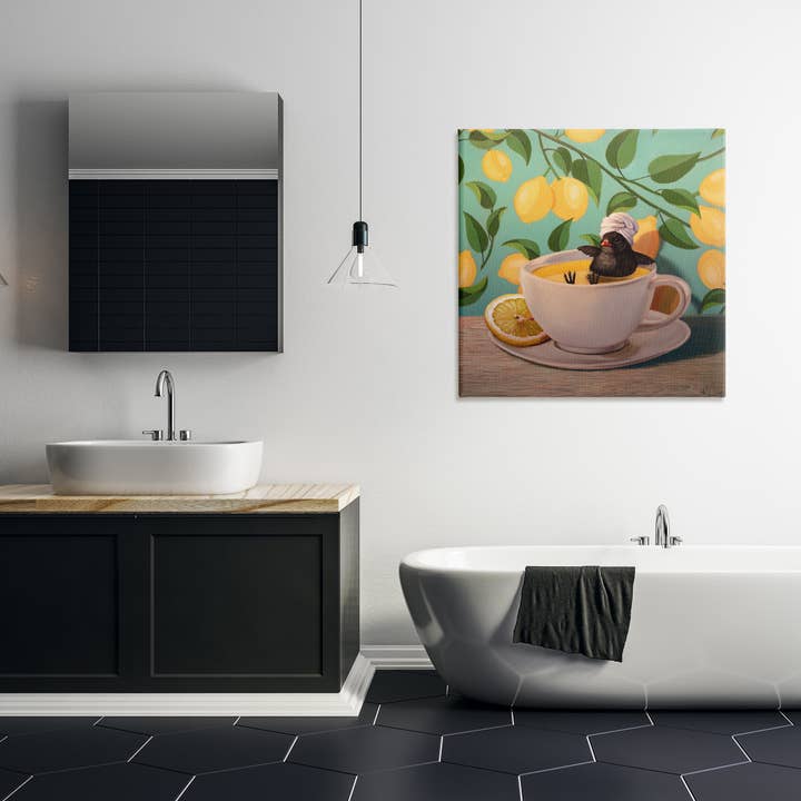 Stupell Industries - Wholesale Wall Sign - Bird Bathing Lemon Tea - Unframed Wall Art4