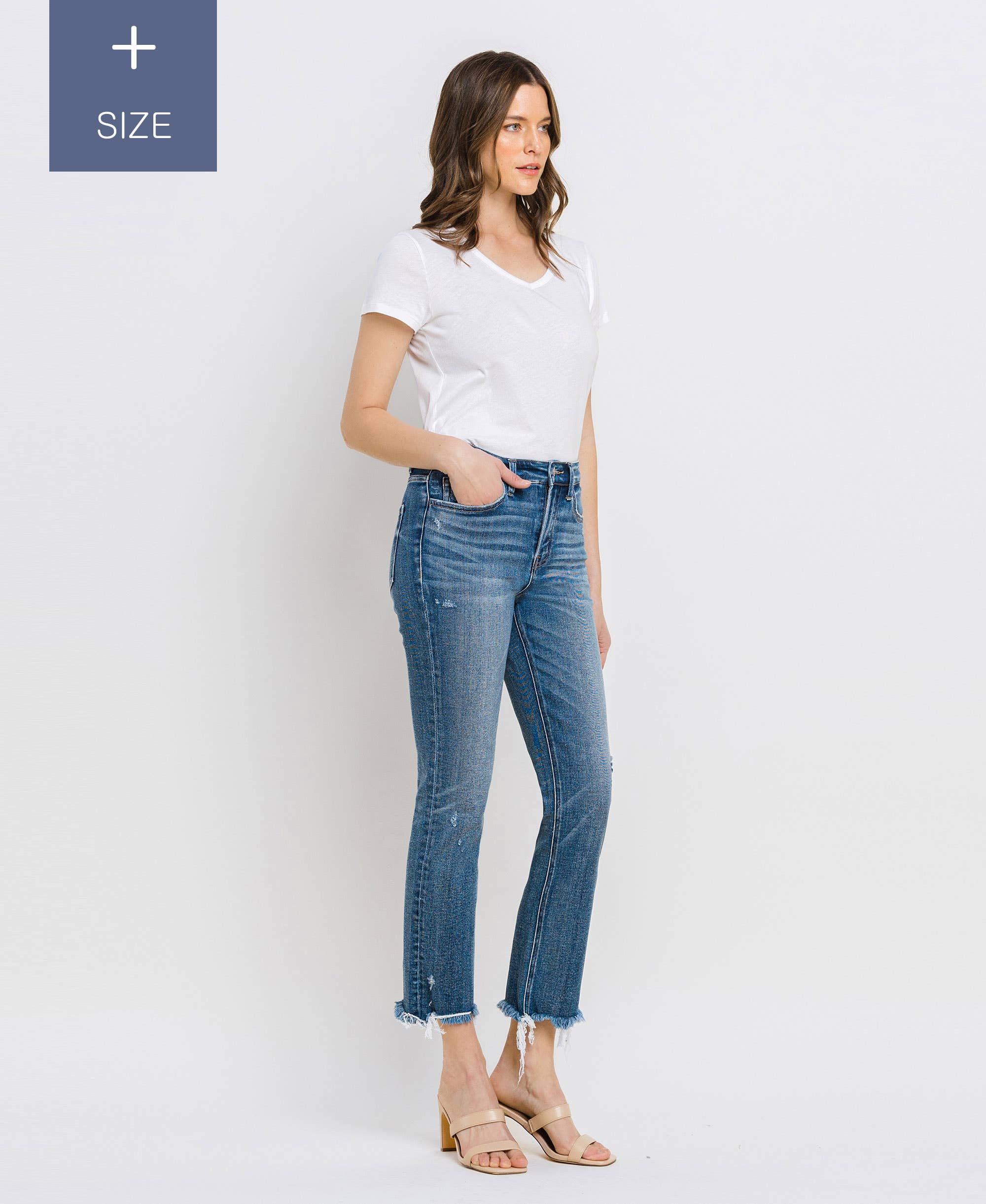 RIVER LAGAN PLUS SIZE HIGH RISE UNEVEN RAW HEM SLIM STRAIGHT T6299-P for wholesale on Faire6