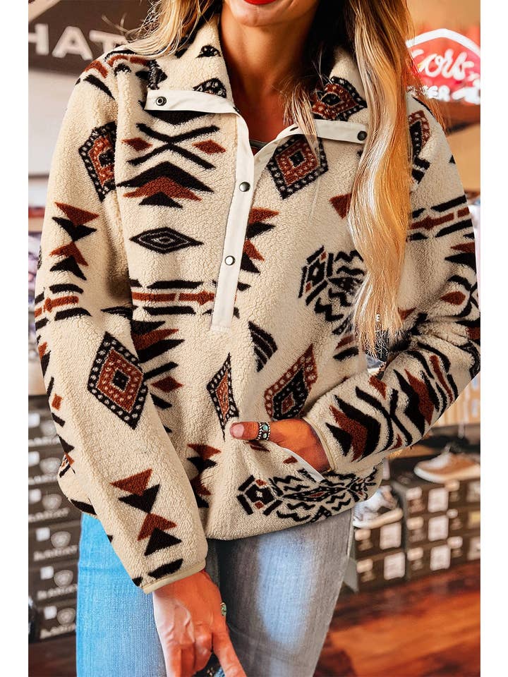 PRETTY BASH - Wholesale Sweatshirt - Women's - Western Aztec Fleece Half Zip Sweatshirt9