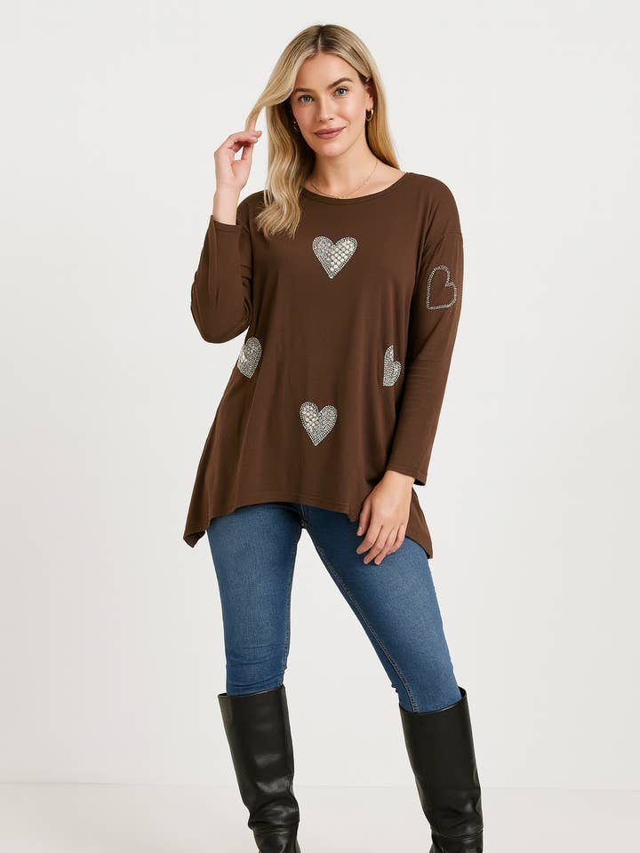 Italiaanse Zachte Gebreide Parel Diamante Hartprint Oversized Tuniek Trui Top voor wholesale door Miss Bold