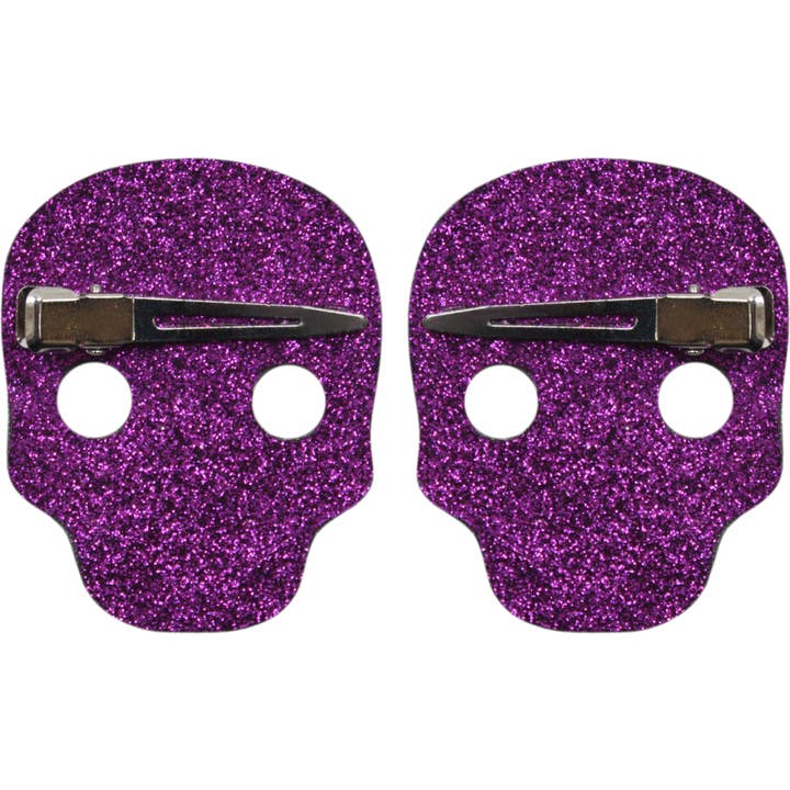 Square Deal Recordings & Supplies - Wholesale Hair Clip - Women's - Hair Clips - Sourpuss - Purple Glitter Skull - Set Of Two