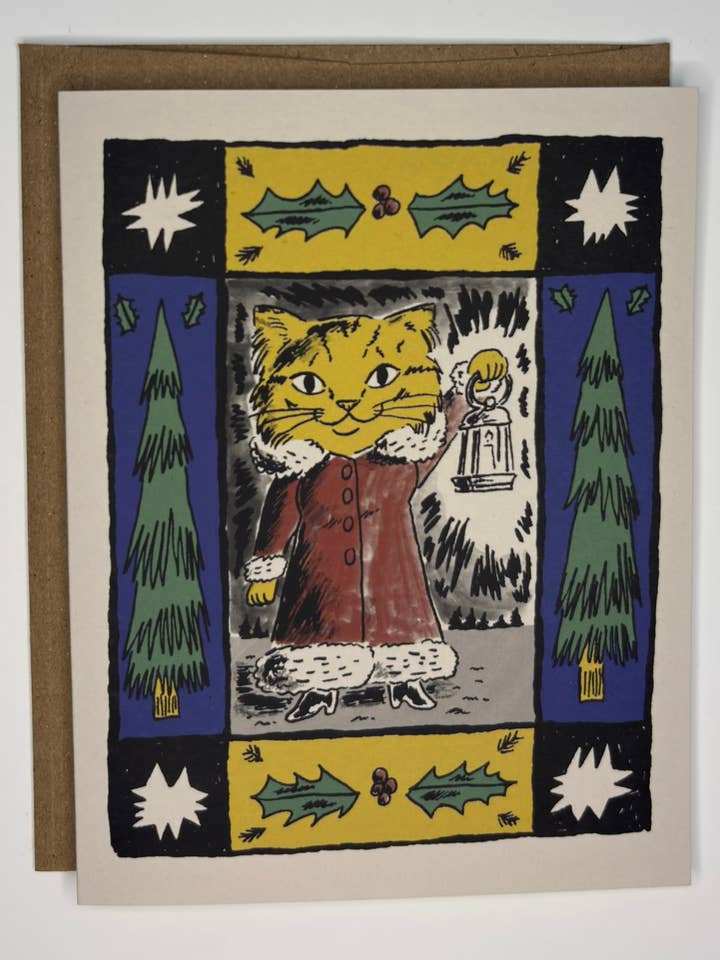 Holiday Cat with Lantern Greeting Card for wholesale by Steve Teare's Pet Portraits