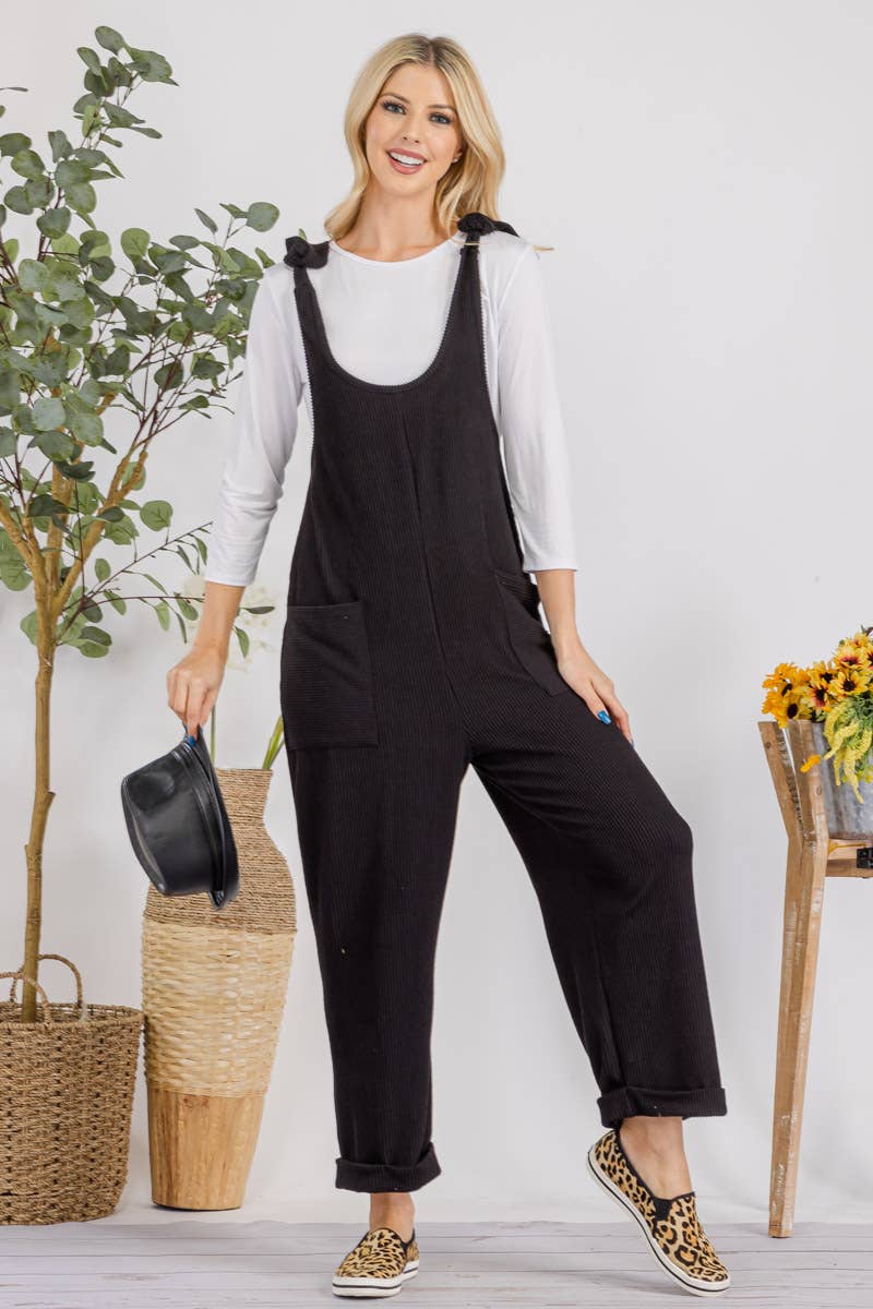 Celeste Clothing – Großhandel Jumpsuit – Damen – Plus-Size verstellbarer Rippen-Overall mit Fronttaschen - CP438732