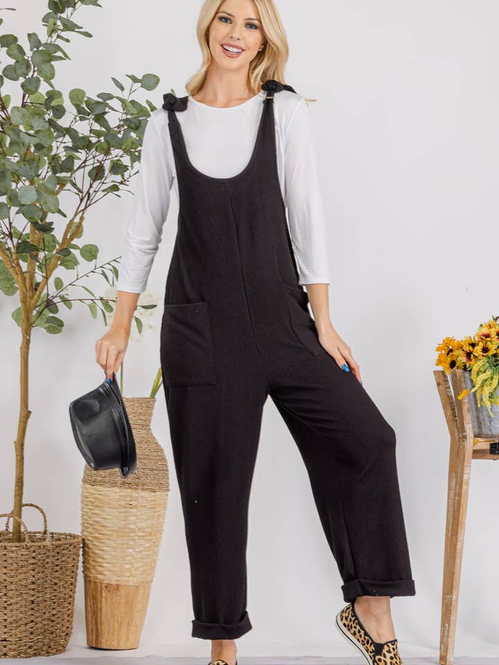 Celeste Clothing – Großhandel Jumpsuit – Damen – Plus-Size verstellbarer Rippen-Overall mit Fronttaschen - CP438732