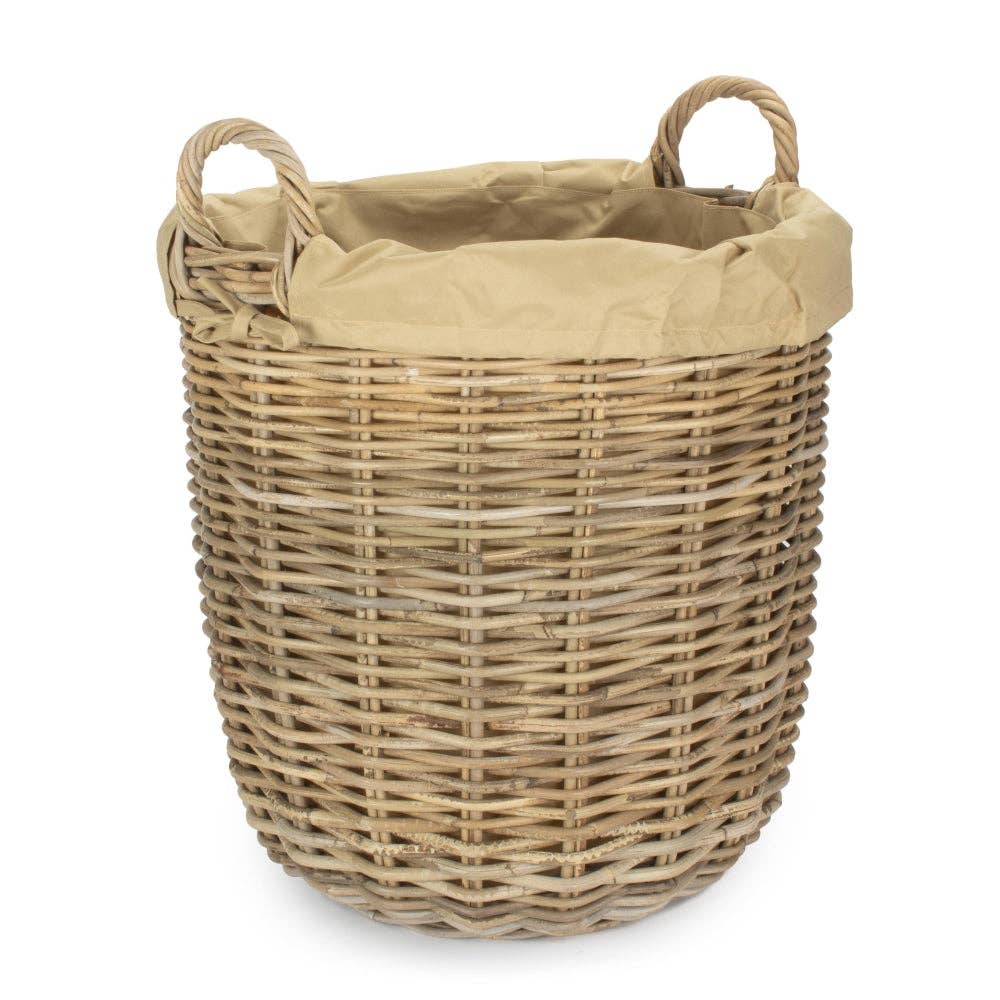 Red Hamper – wholesale Basket – Tall Round Fireside Grey Rattan Log Basket With Removable Cordura Lining4
