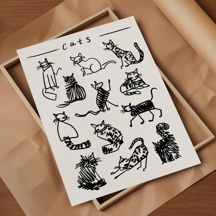 Cat Black And White Art Print for wholesale by Natalie Cass Art