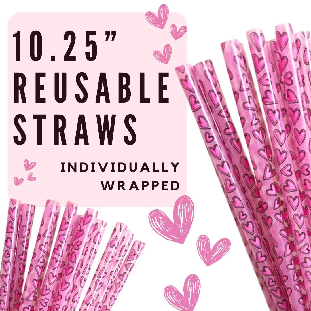 Sip Sleeves ~ Insulated Cup Sleeves and Drink Accessories - Wholesale Drinking Straw - Pink Abstract  10.25" Long Printed Plastic Straws ~ IND WRAPPED4