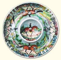 Designs by Frederique - Wholesale Condiment/dip bowl - Equestrian hand painted Chip 'n' Dip server - 12"0