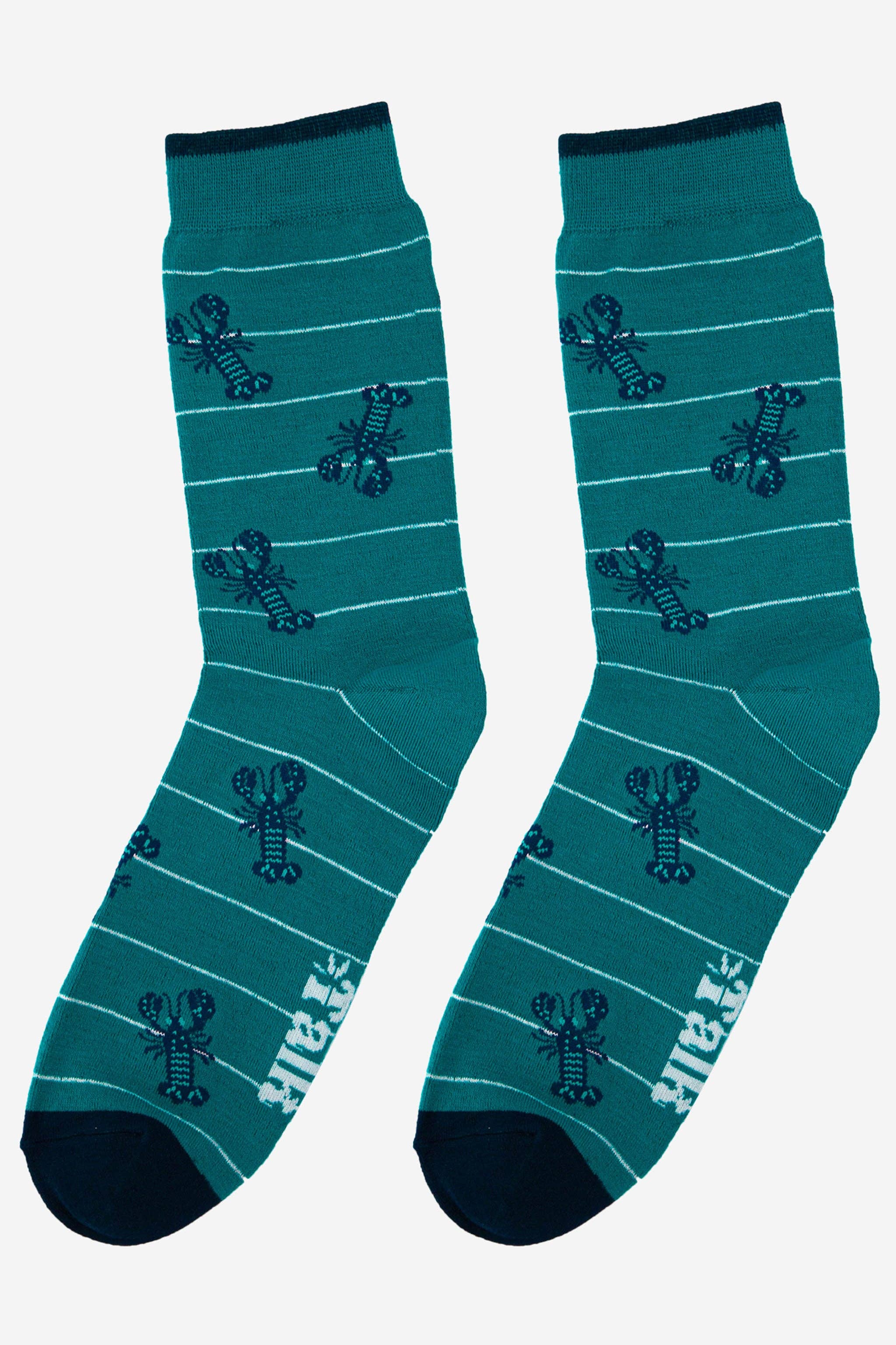 Sock Talk - Wholesale Socks - Men's - Men's Lobster Bamboo Socks Stripe in Aqua Blue2