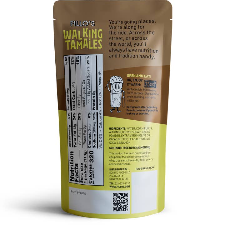 FILLO'S - Wholesale Snack Bar - Mexican Chocolate Almond Walking Tamales, 7 Pouches/Case1