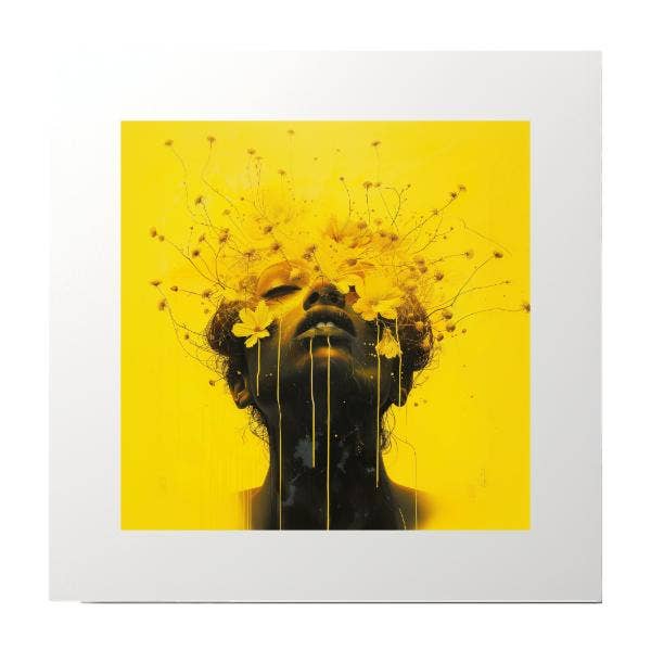 Yellow Flowers Woman Photography Print for wholesale by Artificial Ink