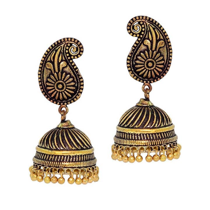 EIndiaWholeSale - Wholesale Dangle Earrings - Gold Tone Oxidised Gold Plated Handmade Jhumki (GSE320GLD)