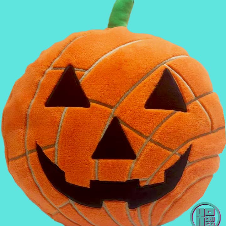 "PumpConcha" Jack-o-lantern Plush Concha Pan Dulce Cushion for wholesale by Xochico