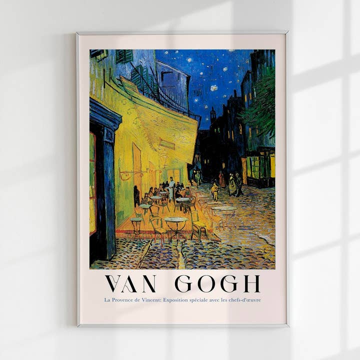 Kunstposter met caféterras bij nacht van Van Gogh voor wholesale door Patroa Studio