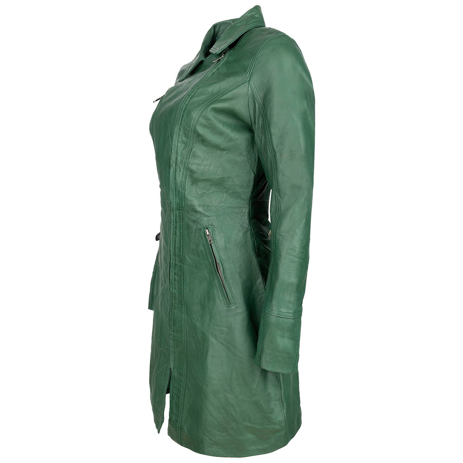 Urban 5884 Amsterdam | Leather jackets – Casaco de couro - Mulher por atacado – Casaco feminino longo Janice Urban 5884 em couro de carneiro verde encerado1