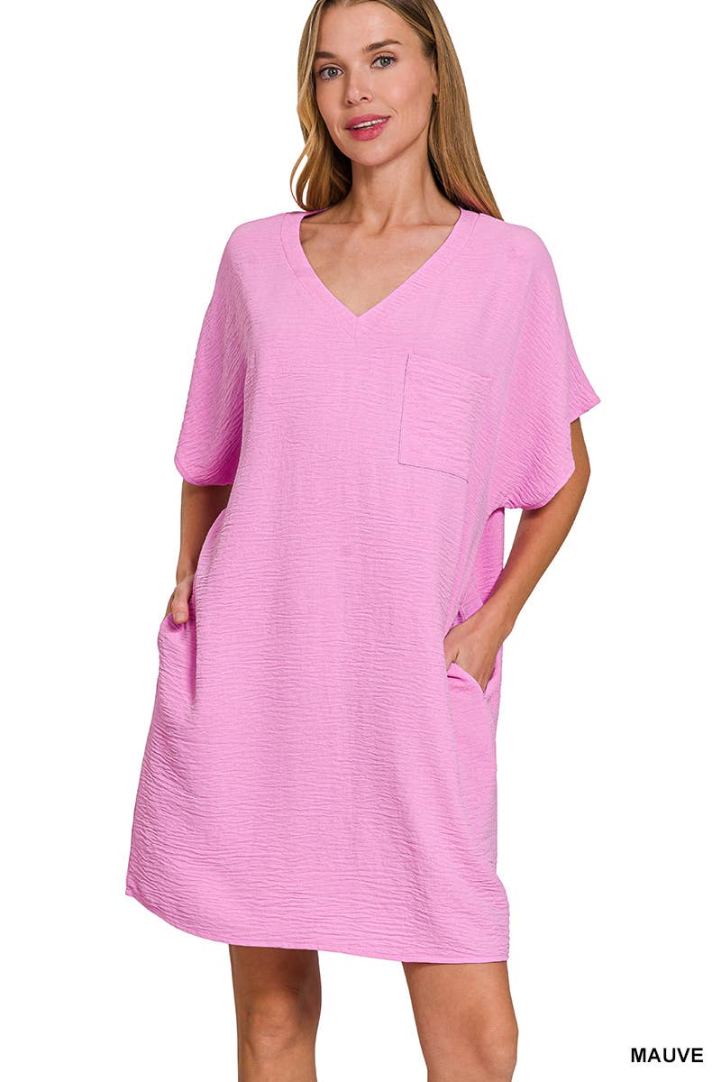 42POPS – wholesale Klänning - Dam – .Woven Airflow V-ringad T-shirtklänning med fickor7