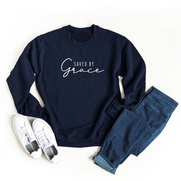 Saved By Grace | Sweatshirt | Faith | Religious | Uplifting for wholesale by Uplifting Threads Co Wholesale