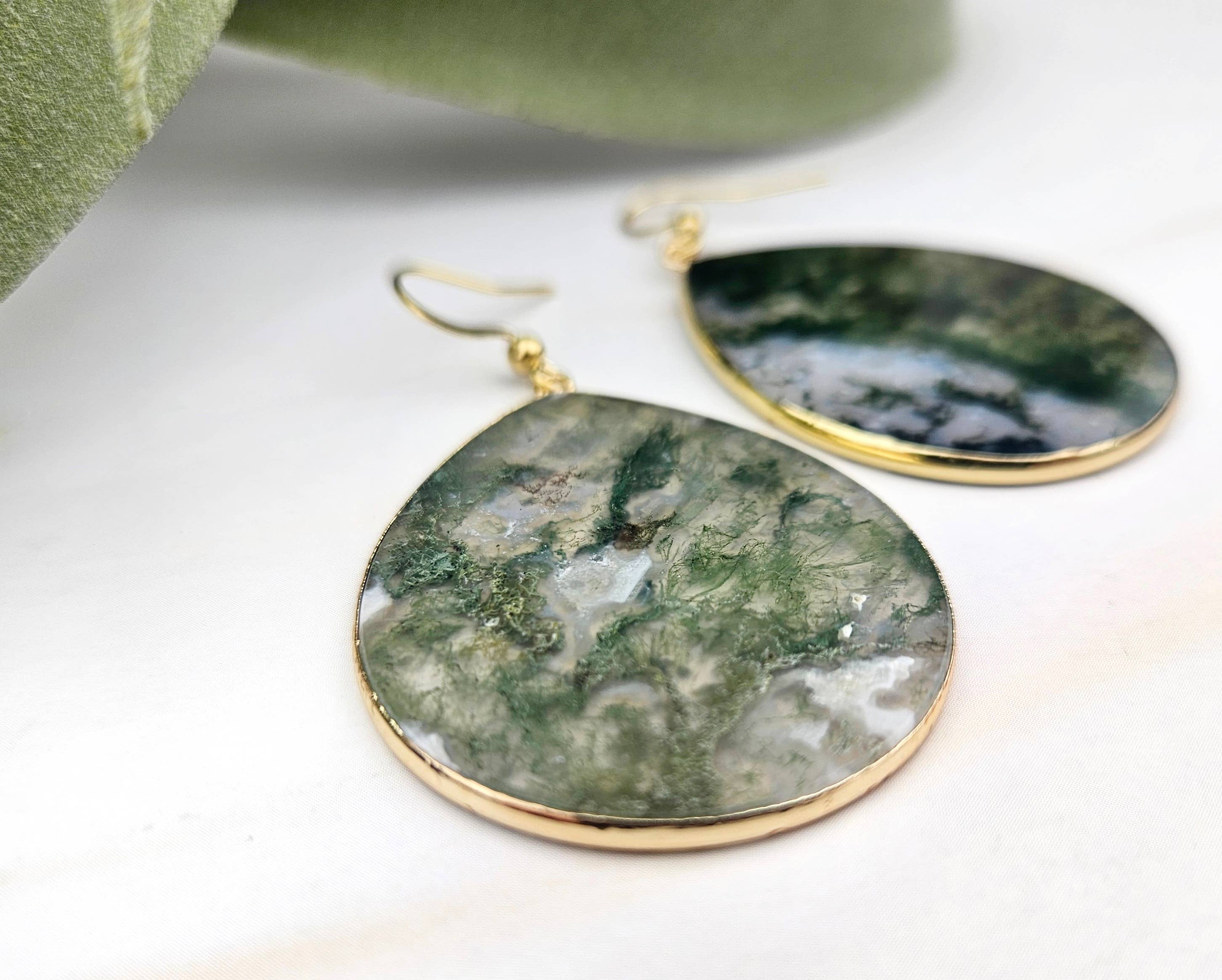 WonderLight Jewelry – wholesale Dangle earrings – Flat Teardrop Earrings - Moss Agate / Serenity1