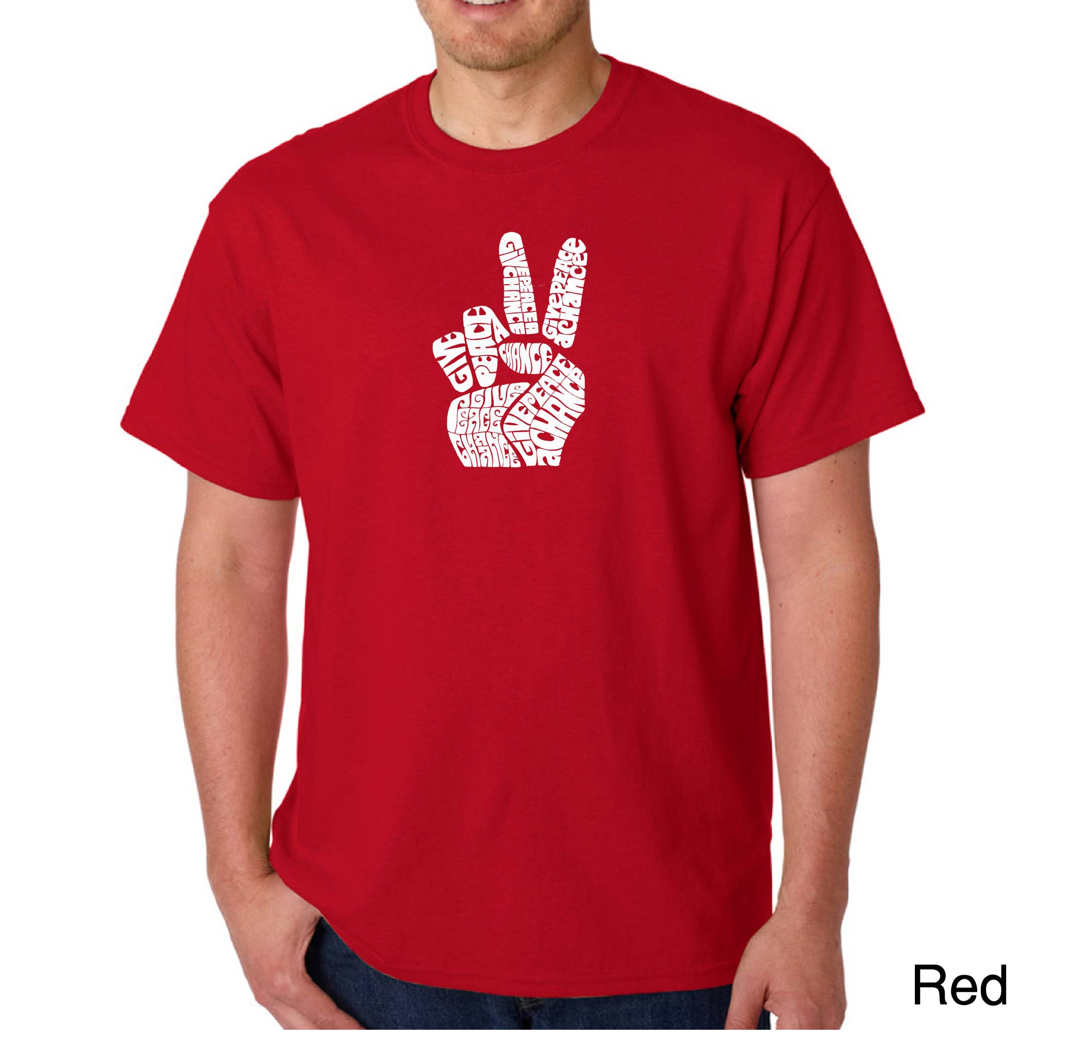 LA Pop Art - Wholesale Screen Printed T-Shirt - Men's - LA Pop Art Men's Word Art T-shirt - PEACE FINGERS7