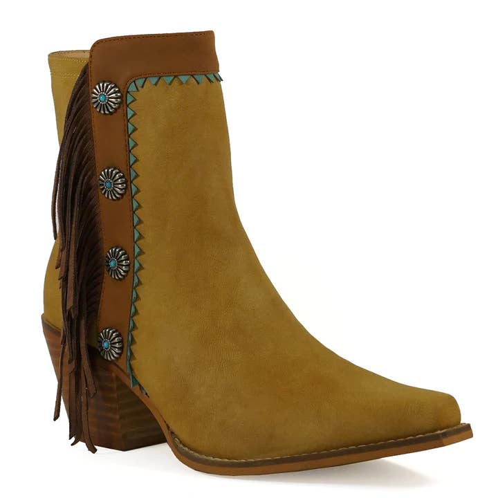 Mars Sky Shoes Wholesale - Wholesale Booties - Women's - Arider Girl GIZELLE Women Fringe Chunky Heel Ankle Booties