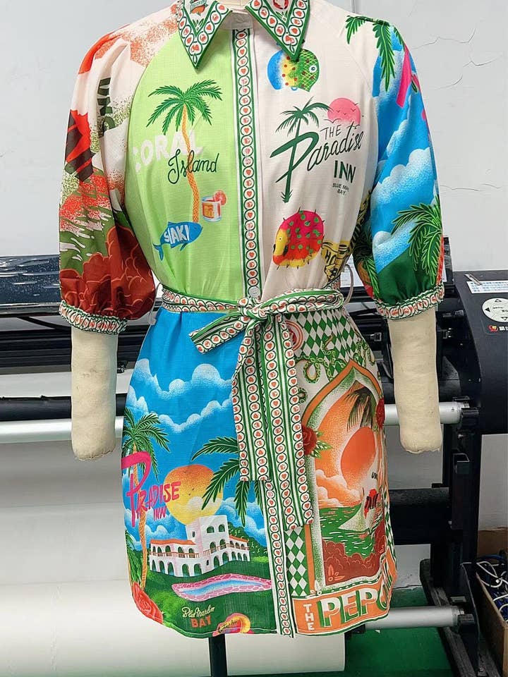 MULTICOLOR PRINTED SHIRT CARDIGAN DRESS for wholesale on Faire5