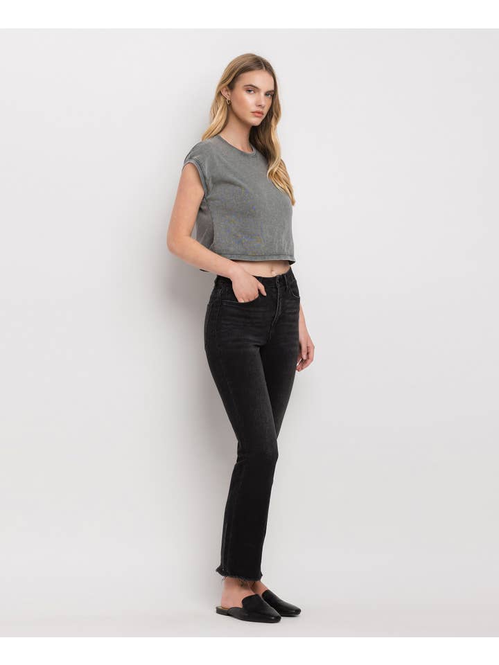 THE FAVORITE WINE HIGH RISE SEAMLESS WAISTBAND KICK FLARE JEANS V2520 for wholesale on Faire