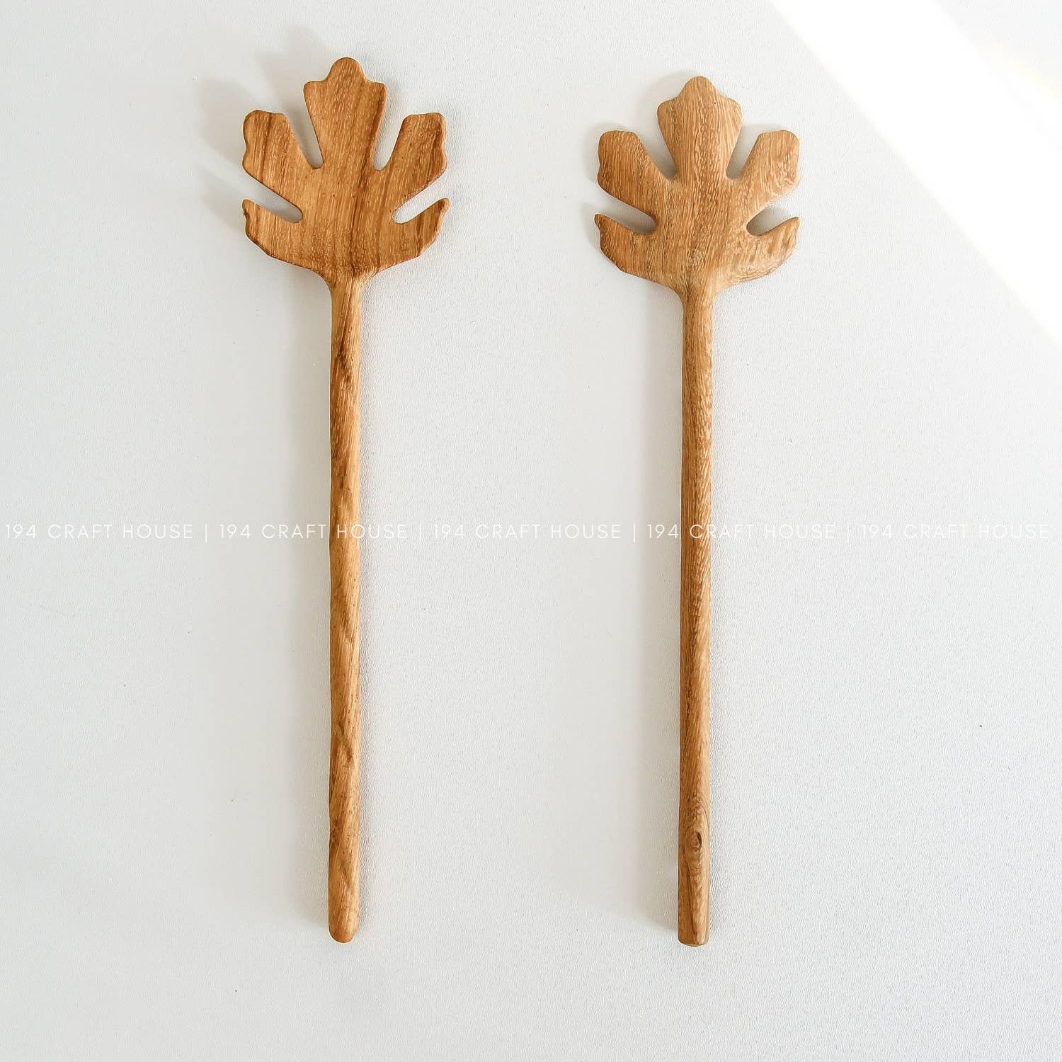194 Craft House - Wholesale Serving Utensil - Hand Carved Leaf Shaped Wooden Spoon 10" - Serving Spoon5