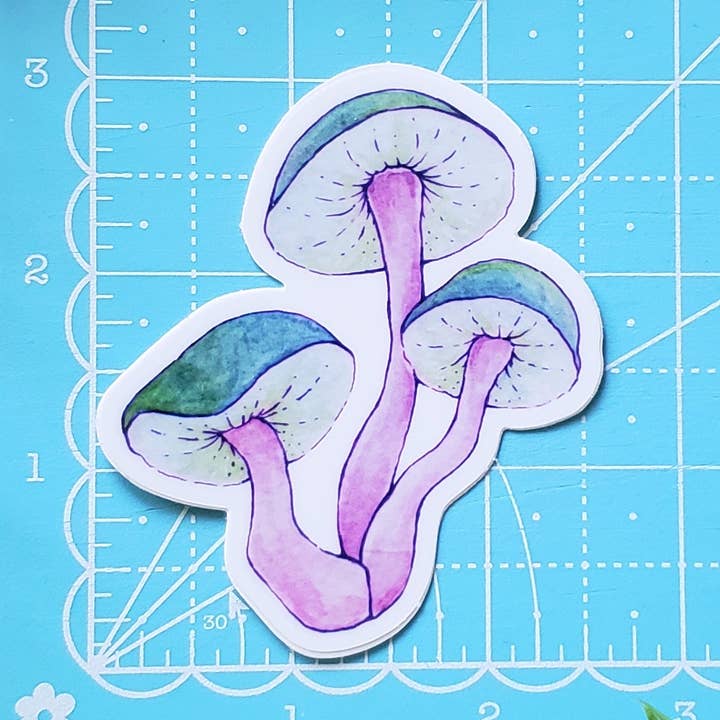 Bright Mushroom 3 Die Cut Matte Vinyl Sticker for wholesale by Fairytale Fox Designs