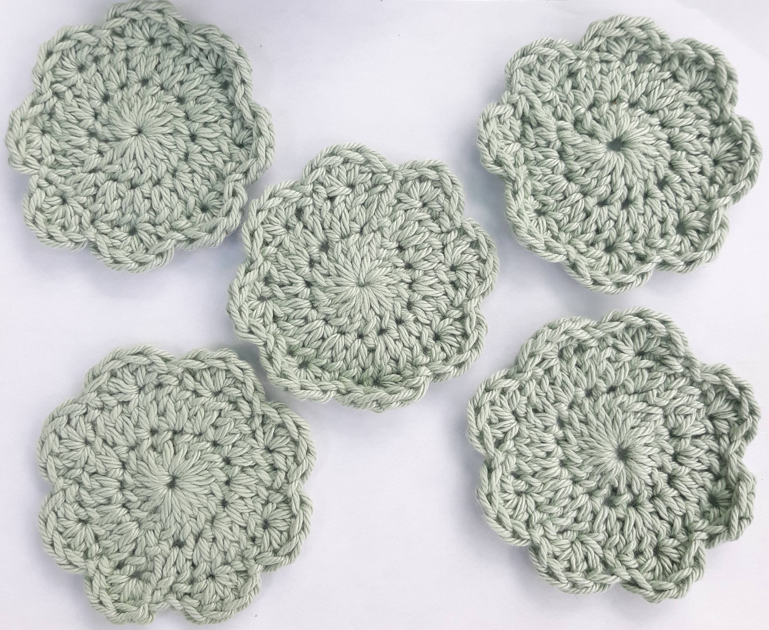 Clover Garden Crafts - Wholesale Wash Cloth - Cotton Crochet Floral Soft Face Scrubbie Pale Spa Green2