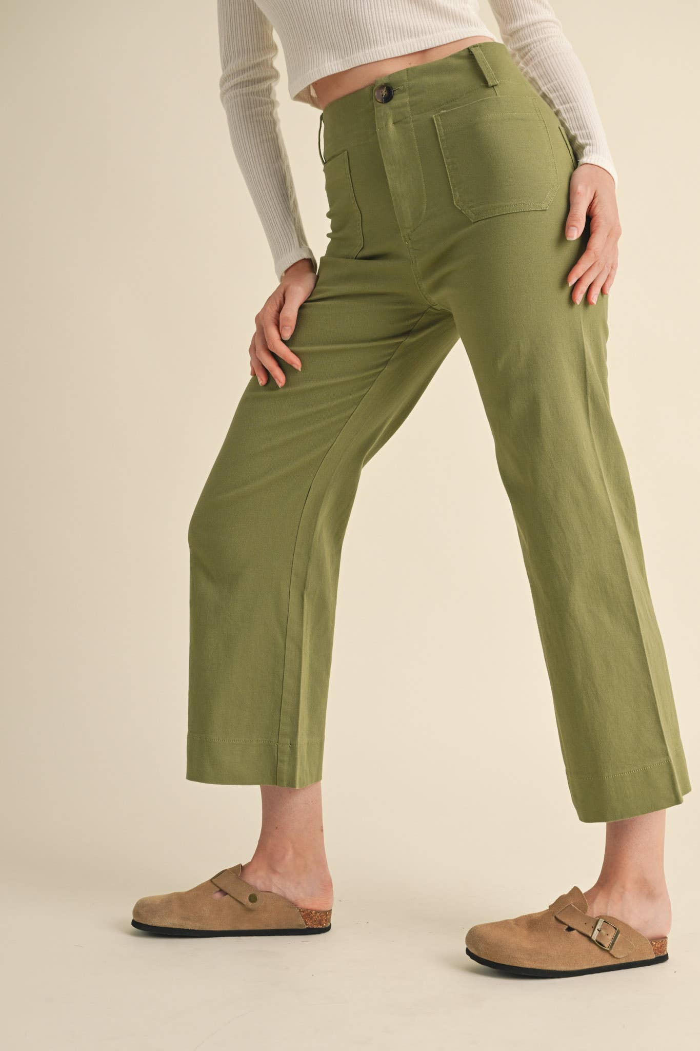 &MERCI - Wholesale Pants - Women's - HIGH WAIST CROPPED WIDE LEG PANTS MP330322