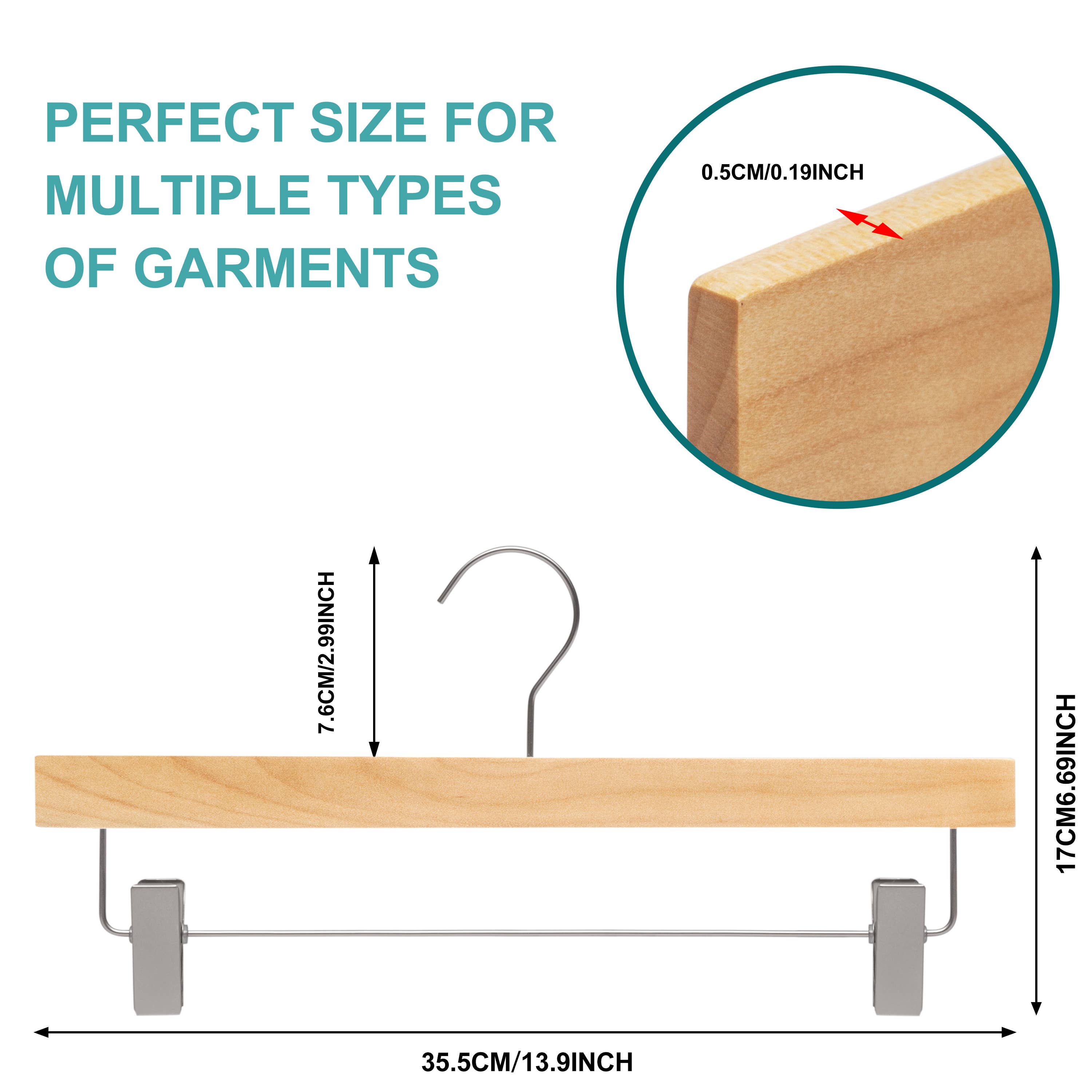 Quality Hangers - Wholesale Kleerhangers - WS72 Ultra Slim Rok Broek Hangers + Clips Natuurlijk — 200 Stuks4