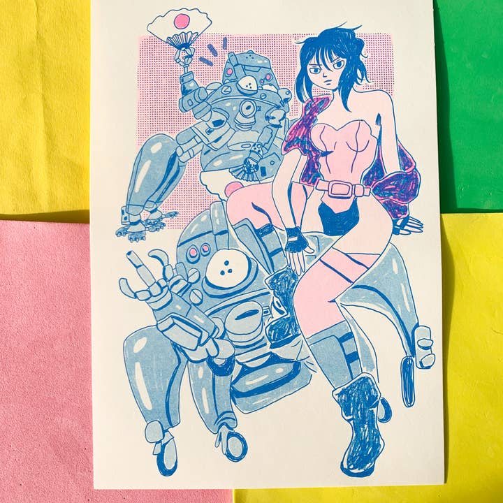 Impression d'art Risograph A4 Ghost In The Shell pour la vente par Sophie Heywood