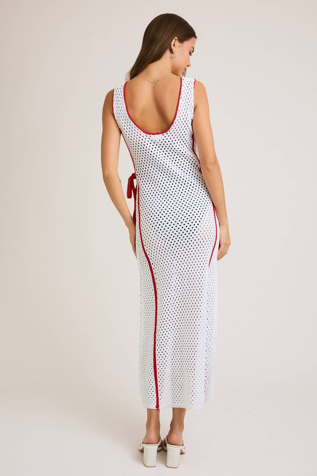 WHITE RED SLEEVELESS DRESS WITH RIBBON BOW ON THE SIDE for wholesale on Faire2