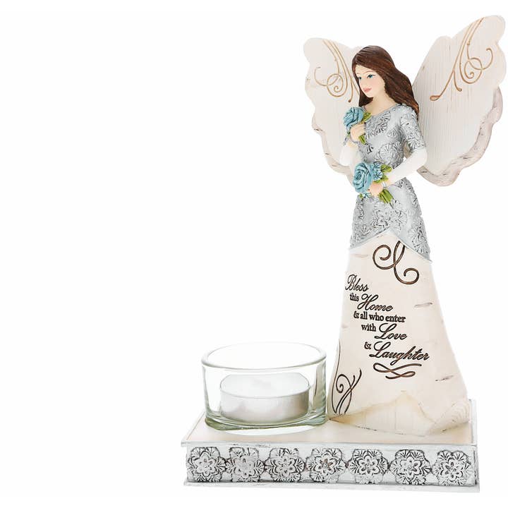 Vela de té Bless this Home, 6,75 pulgadas con forma de ángel con flores para venta al por mayor de Pavilion