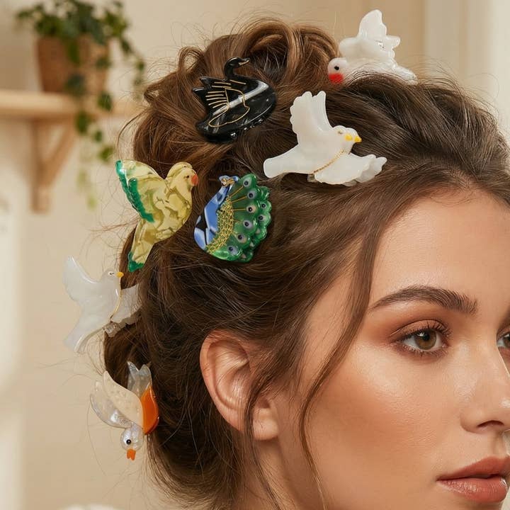 Sei Fermagli per Capelli Mini con Uccelli Assortiti per la vendita all'ingrosso da parte di Collections by Fame Accessories