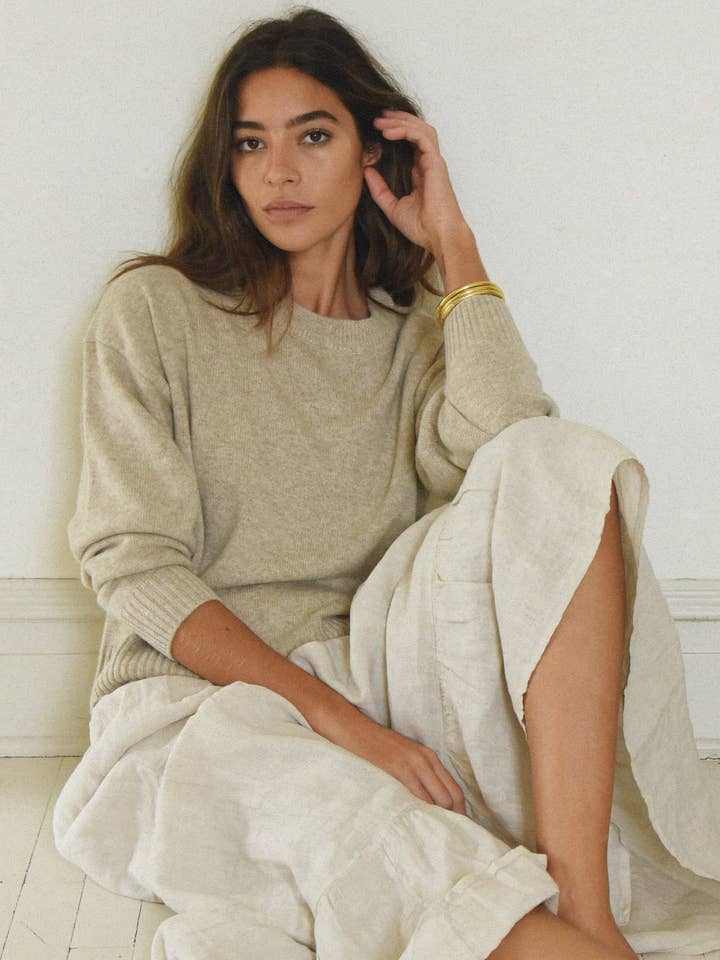 The Cashmere Malaya Crew Neck // Sand for wholesale by Beachwood The Label