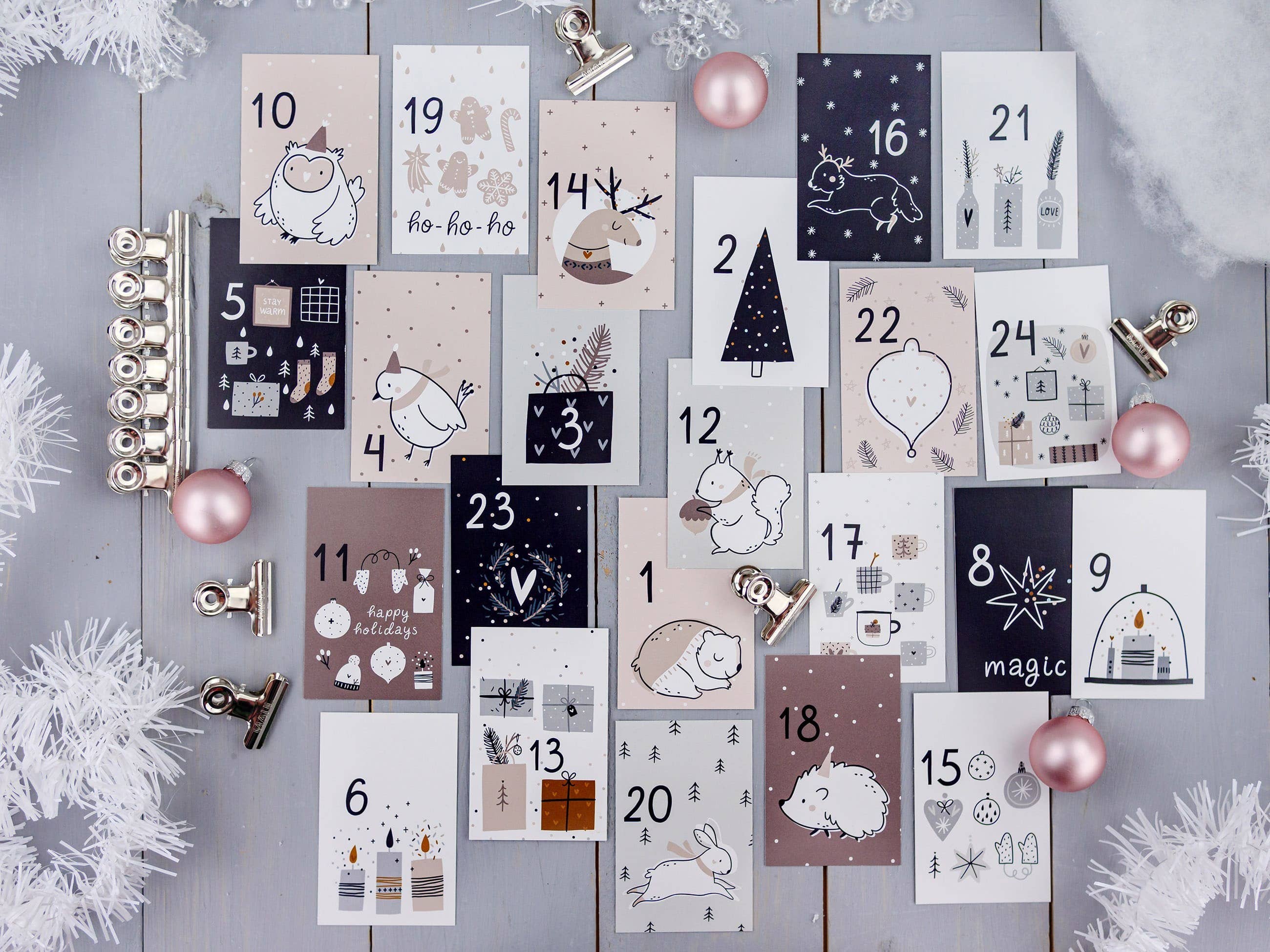 Papierdrachen - Wholesale Advent Calendar - Adv card calendar - pink-blue - set 21