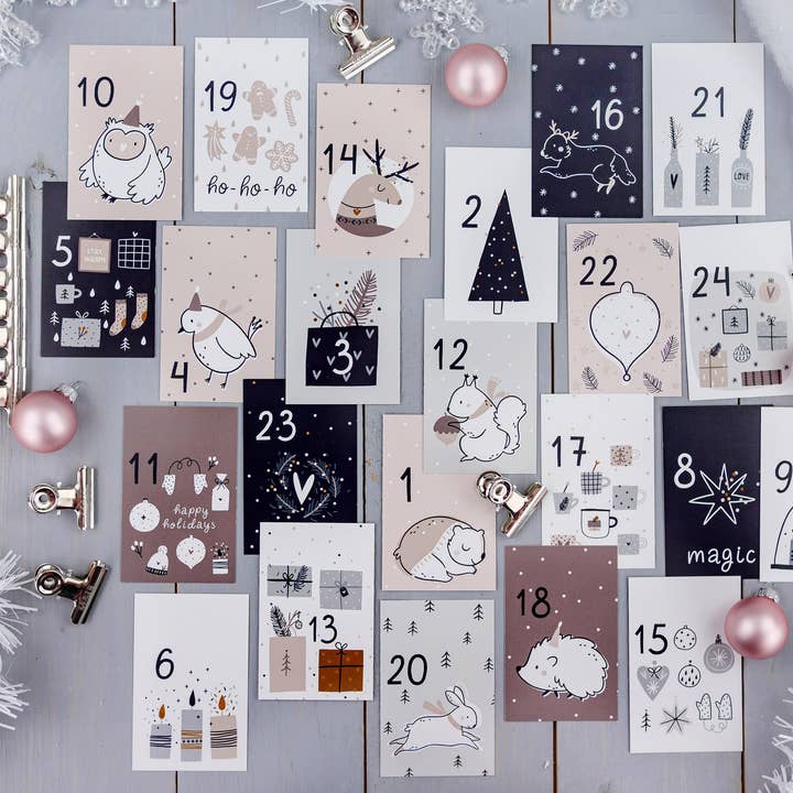 Papierdrachen - Wholesale Advent Calendar - Adv card calendar - pink-blue - set 21