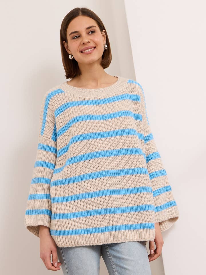 Kim- Breton Striped Sweater In Cream And Blue for wholesale by Y LONDON